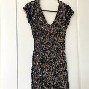 Sparkly Short-Sleeved Black Sequined Mini Dress